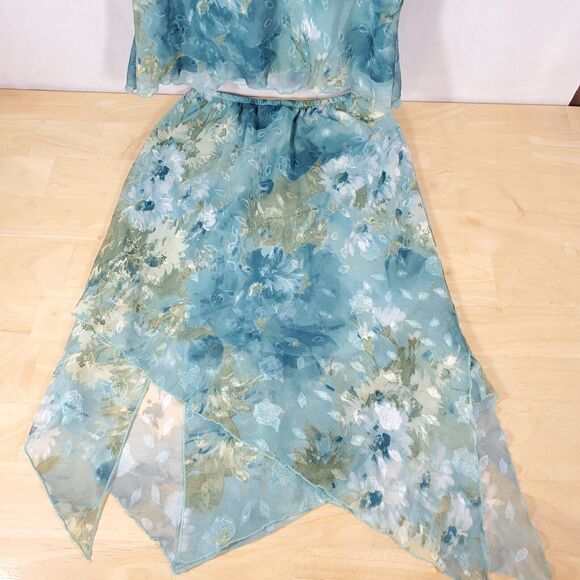 Vtg Fairy Floral 2 Piece Top & Skirt Set Sz 14P Petites Miss Dorby Earthy Elf - Picture 3 of 15